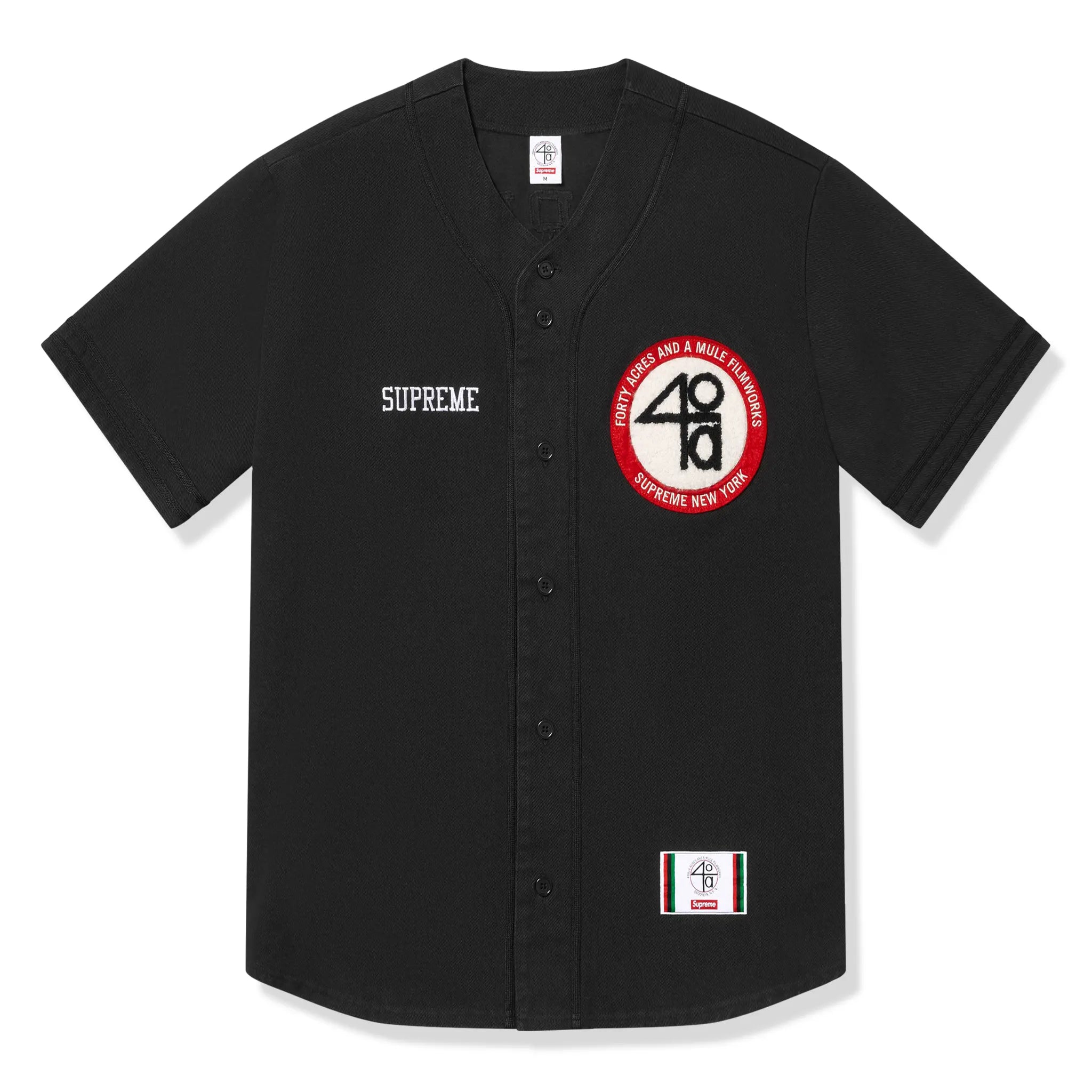 Front view of Supreme 40 Acres Twill Baseball Black Jersey